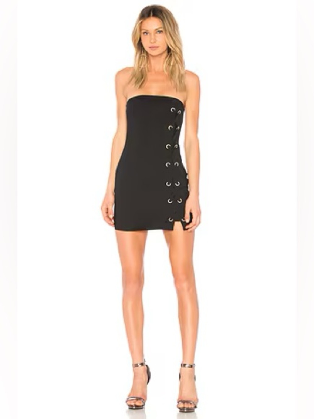by the way Tina Lace Up Strapless Dress in Black